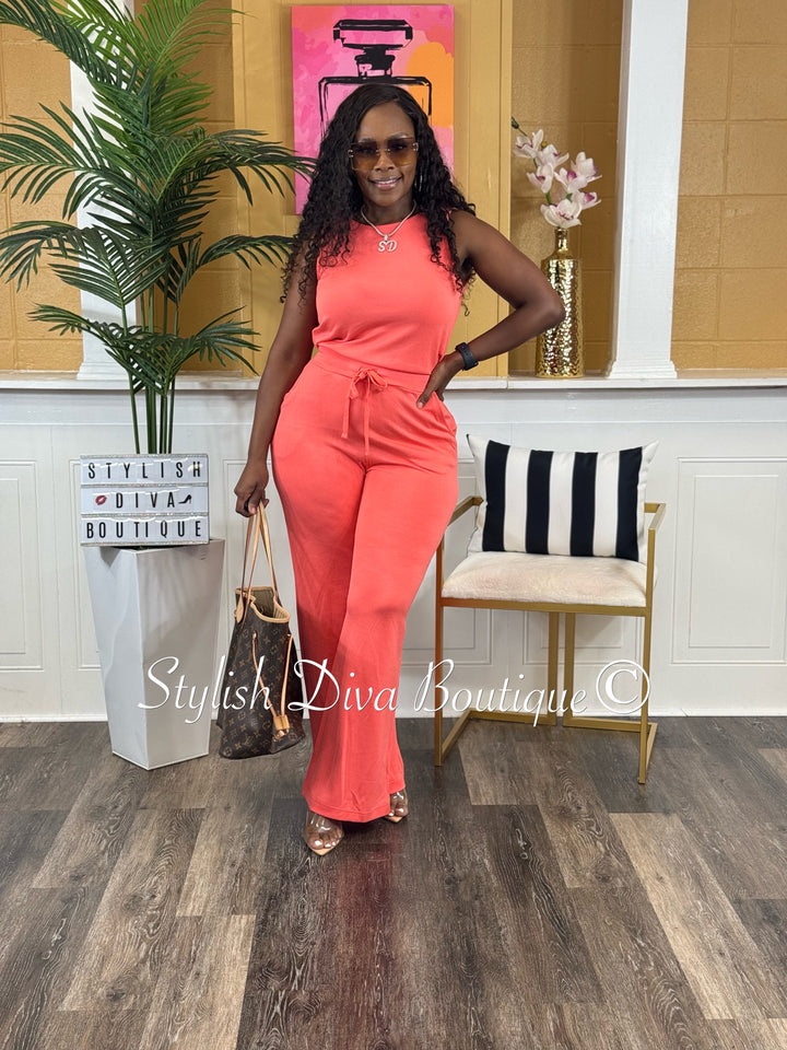 Jamie Sleeveless Jumpsuit (Coral)