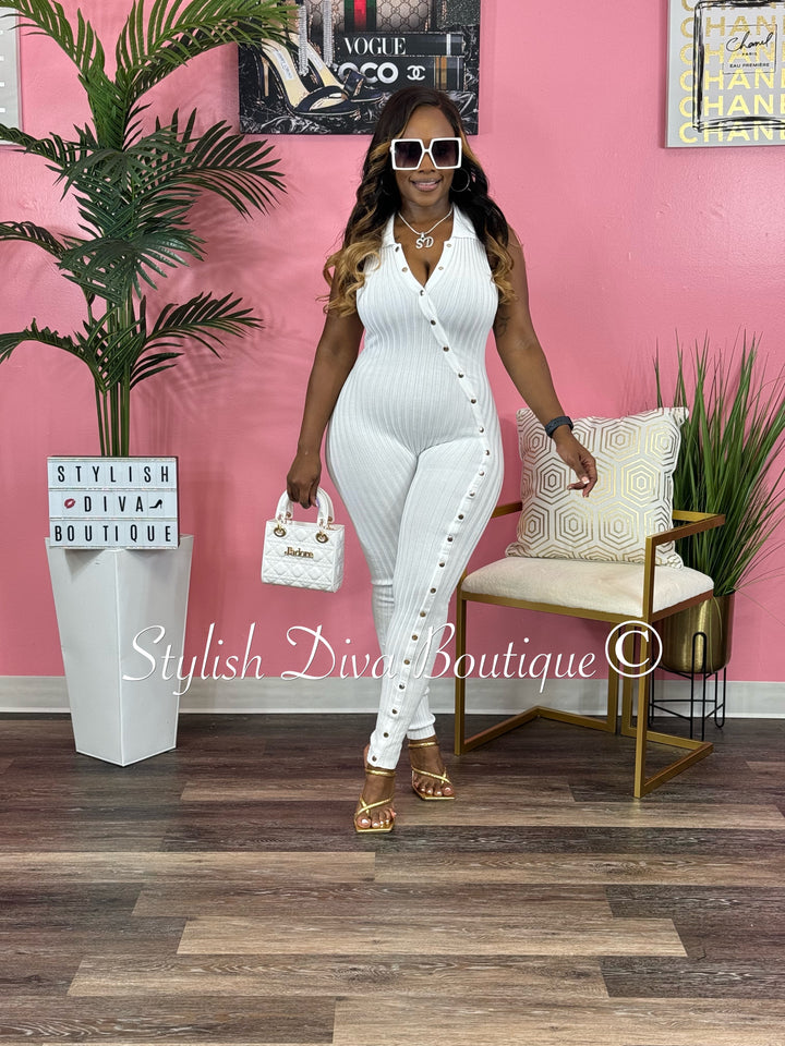 Bailey Sleeveless Ribbed Jumpsuit (White)