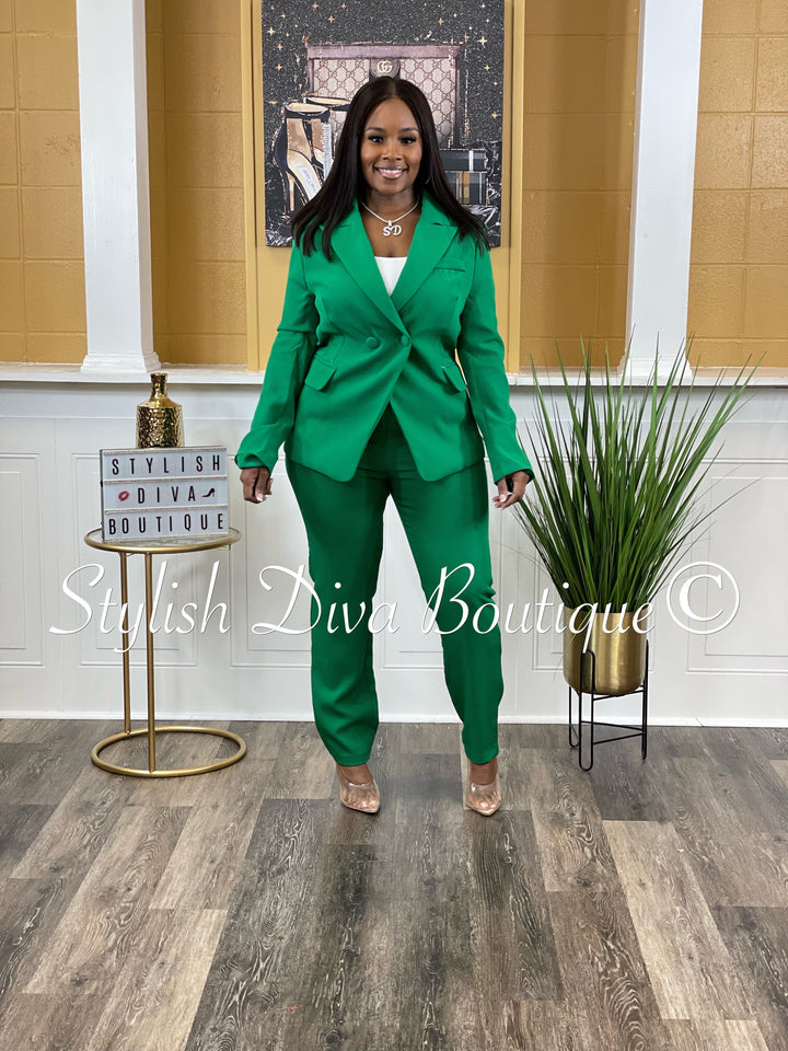 Suited Up Double Breasted Blazer (Dark Green)