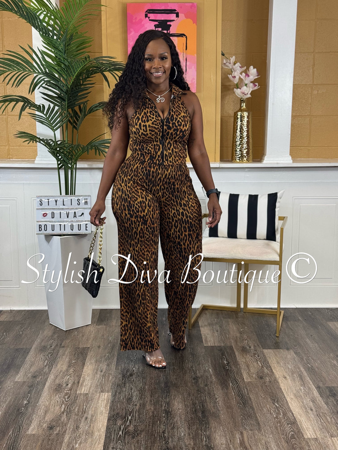 Jessica Cropped Set (Leopard Print)