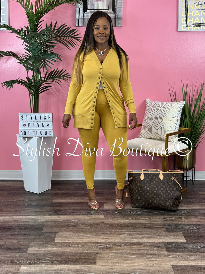 Terri 2pc Cardigan Set (Lt Mustard)