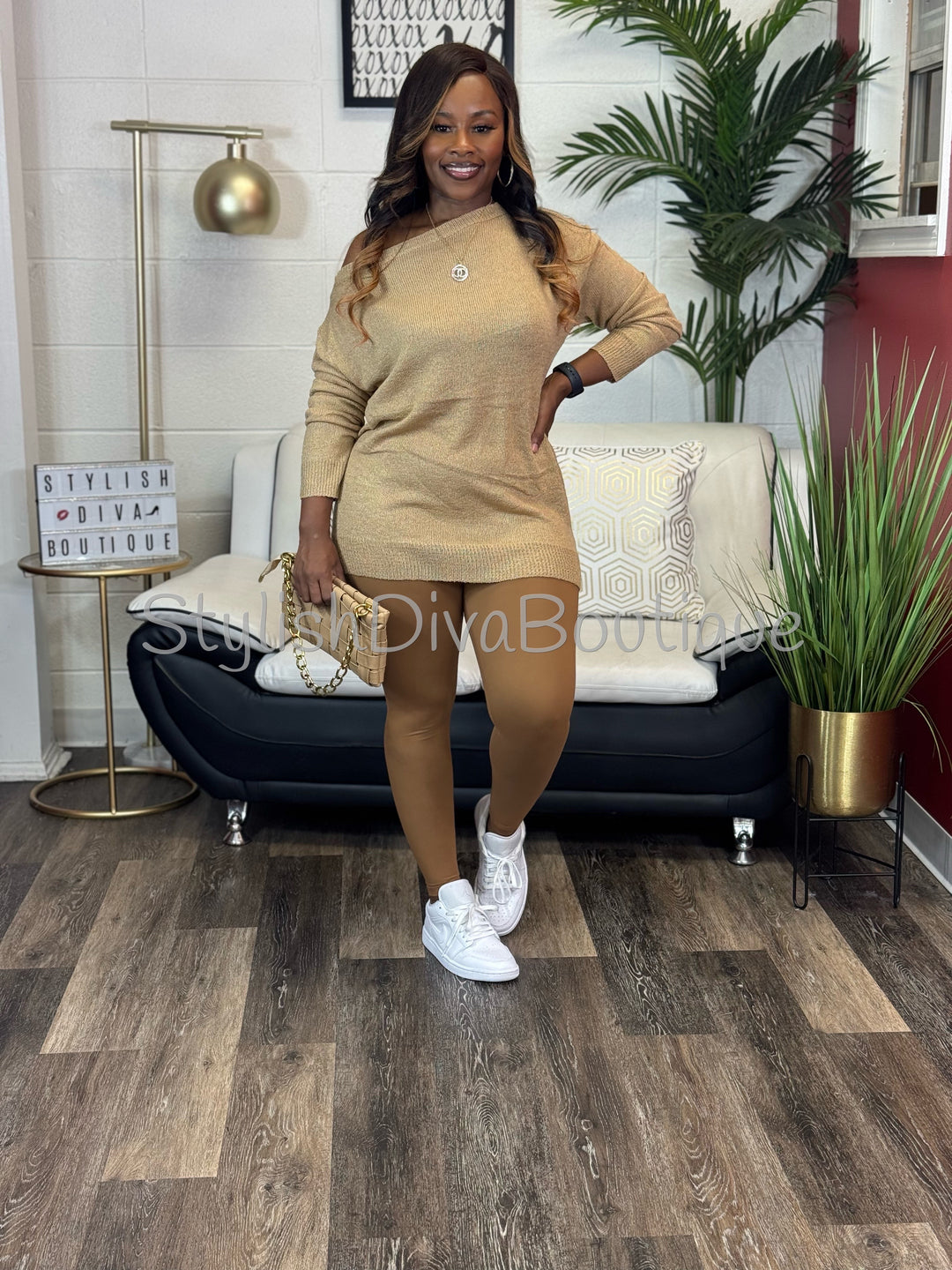 Bobbi Off Shoulder Everyday Sweater (Camel)
