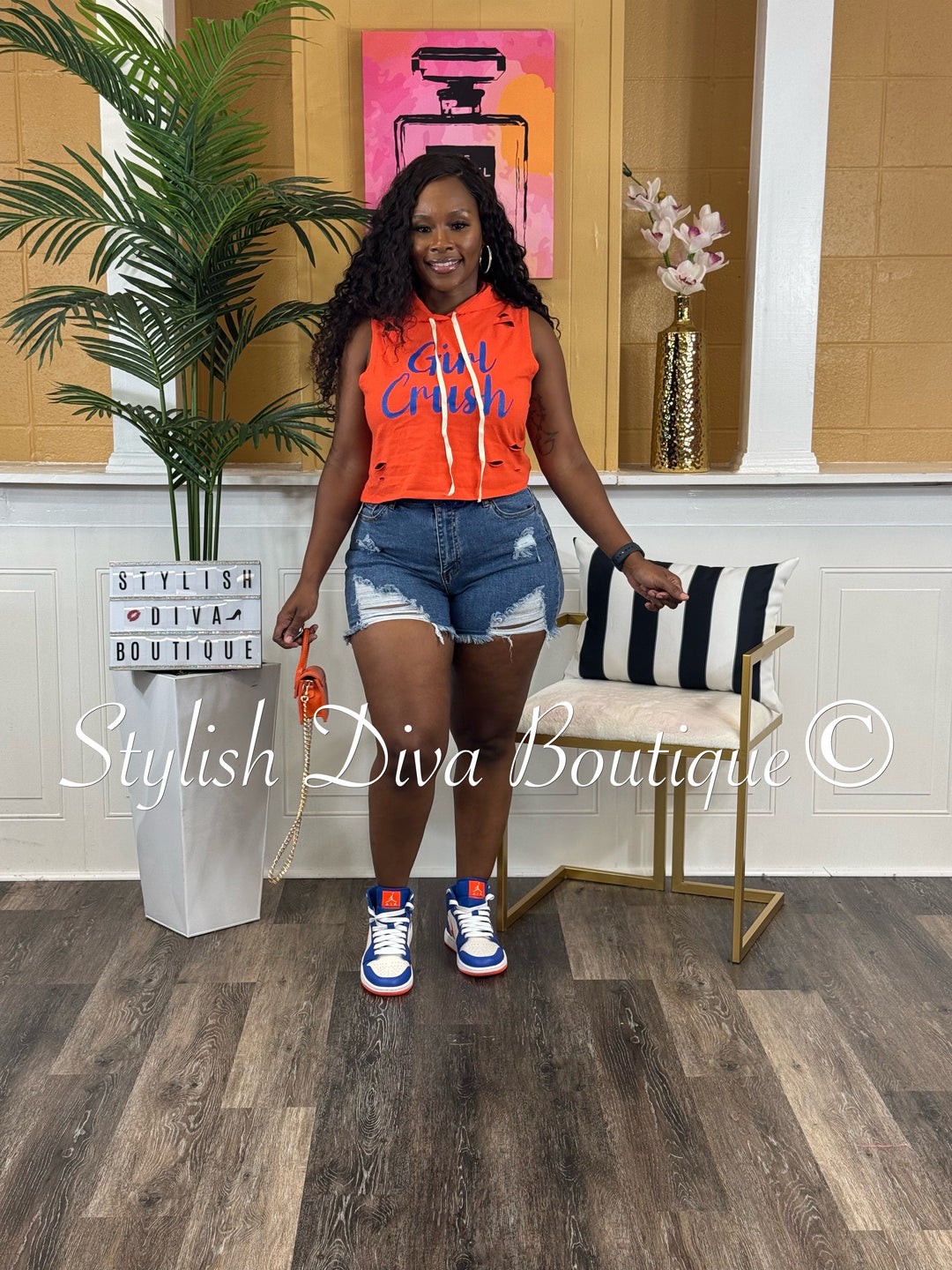 Girl Crush Cropped Hoodie Tee (Orange/Blue)