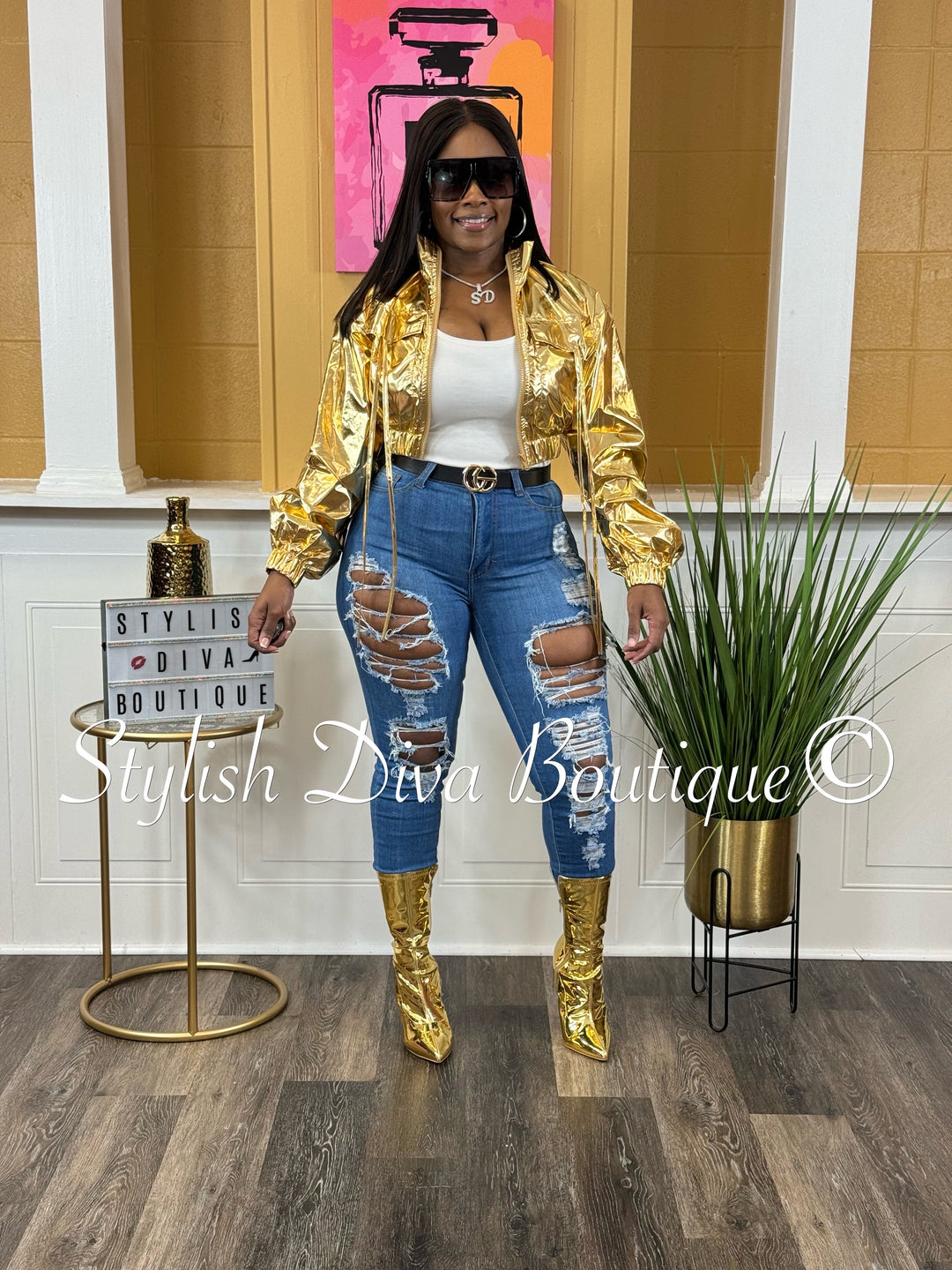 Athena Metallic Cropped Jacket up to 3XL (Gold)