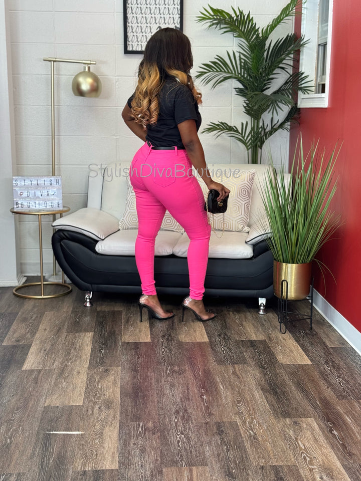 So Curvy Signature Skinny Jeans up to 2XL (Neon Hot Pink)