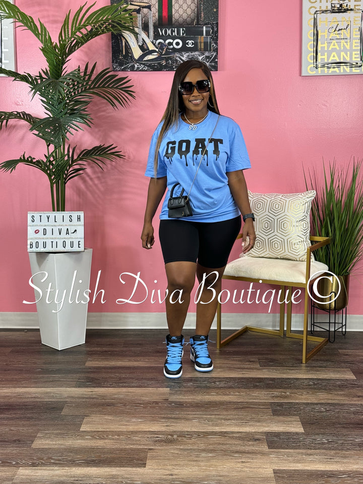 GOAT Dripping T-Shirt (Carolina BLUE Shirt/Black Print)