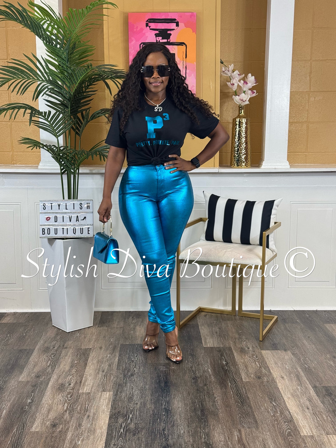 Killer Looks High Waist Skinny Jeans (Metallic Turquoise)