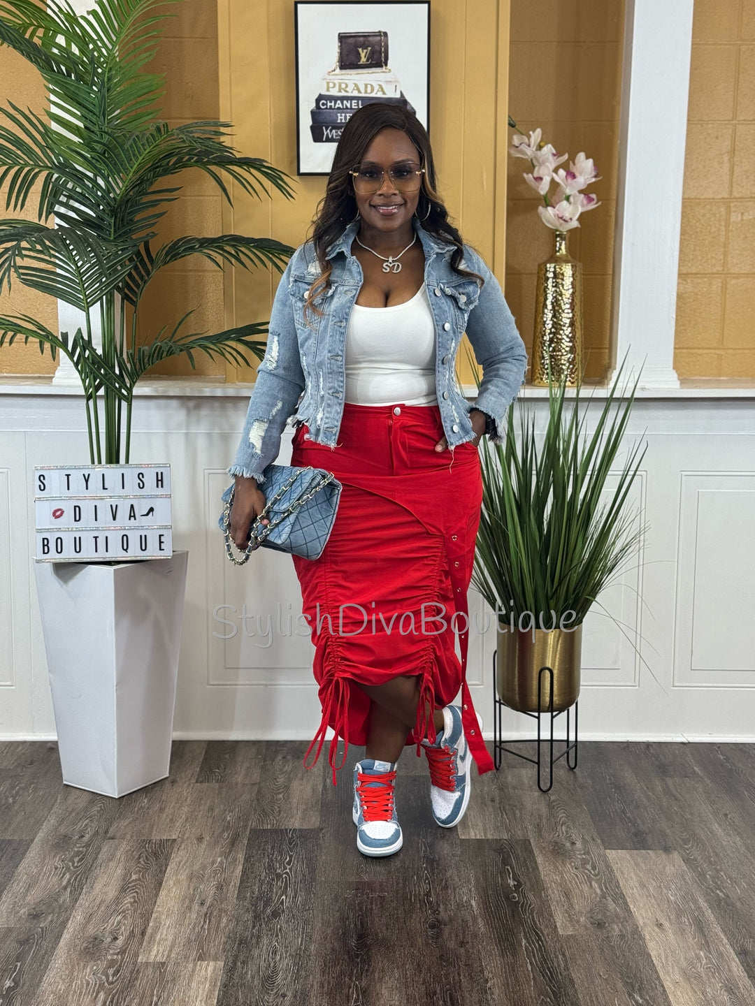Center Stage Nylon Cargo Skirt (Red)