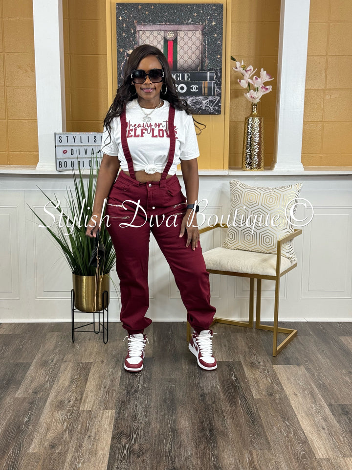 My Vibe Suspender Joggers (Burgundy)