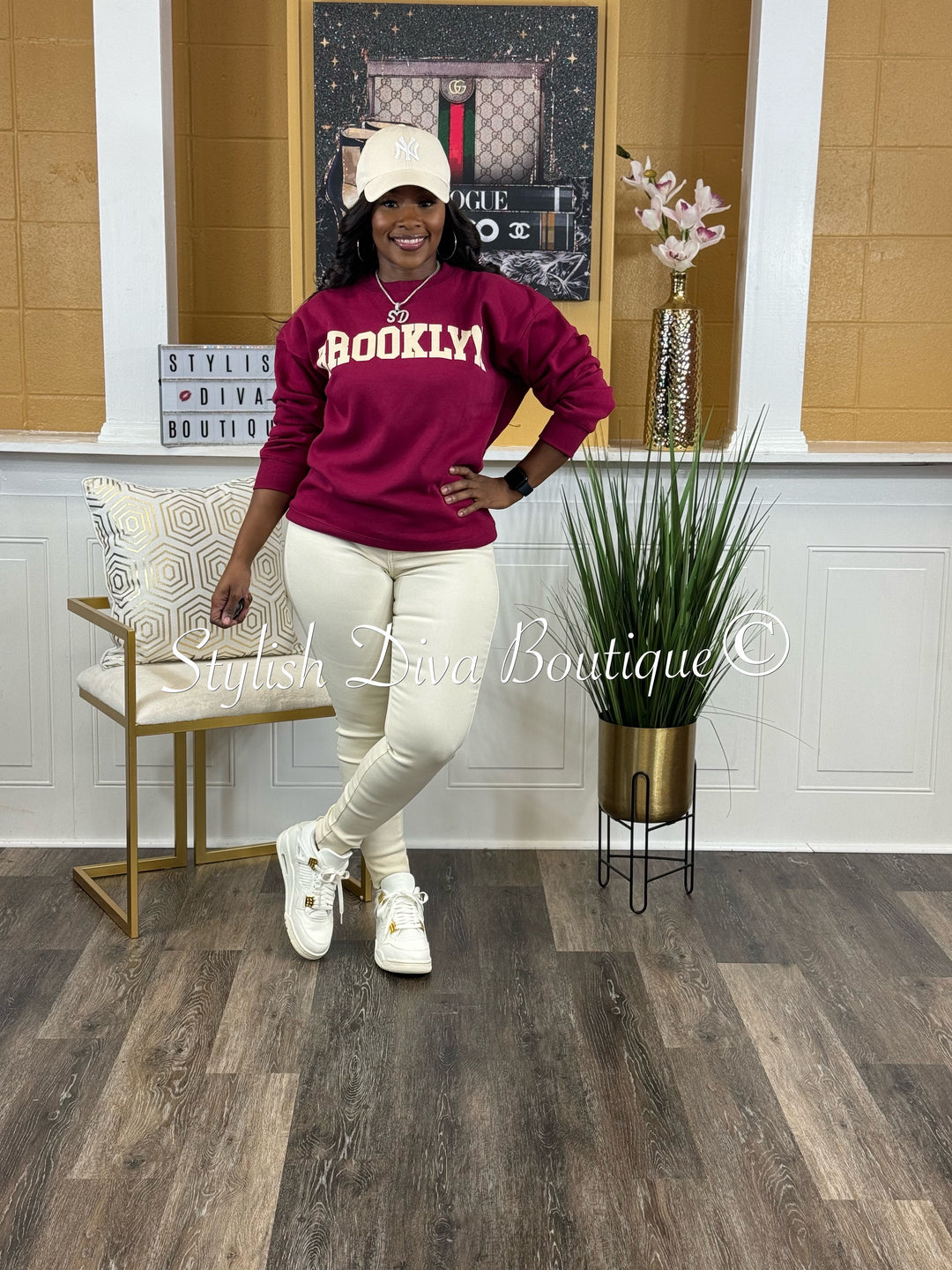 Brooklyn Oversized Sweatshirt & Leggings Set (Cabernet & Cream)