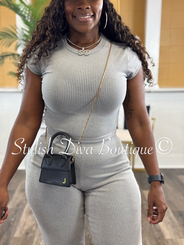 Haley Cropped Ribbed Set (Heather Grey)