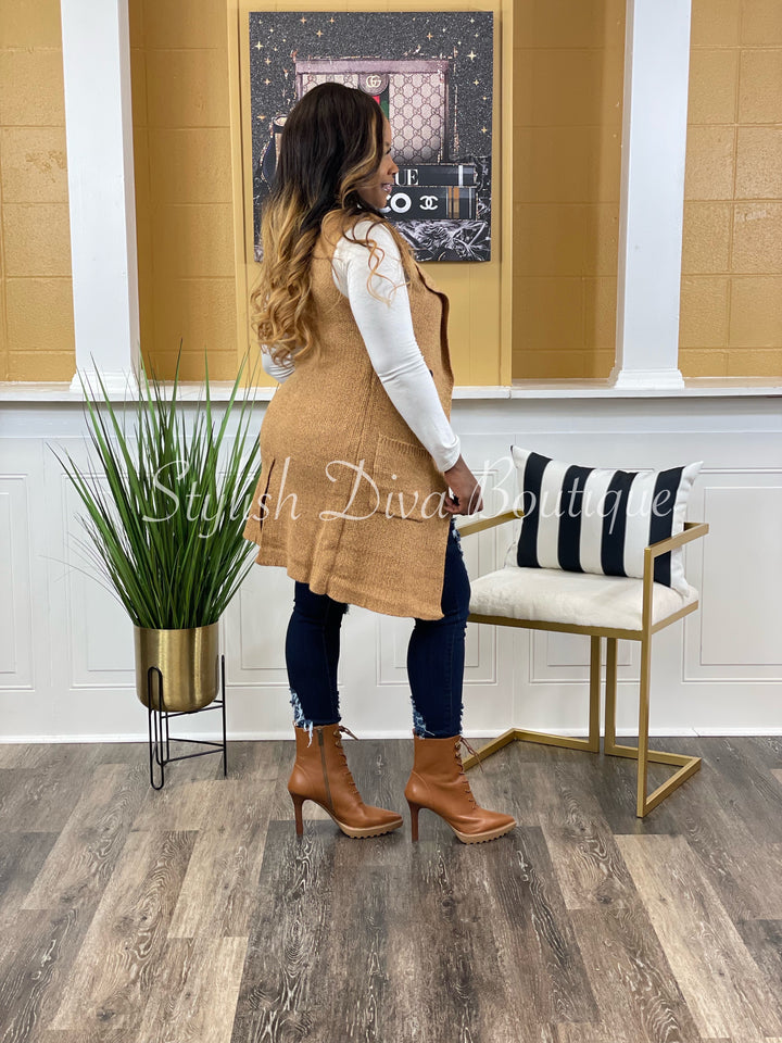 Classy Girl Cardigan Vest up to 2XL (Honey Mustard)