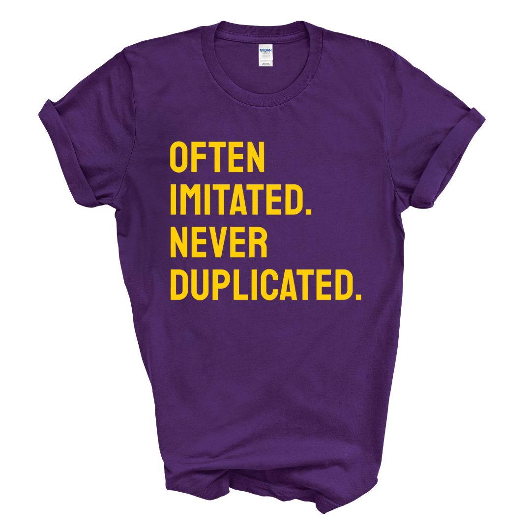 Often Imitated, Never Duplicated T-Shirt (Yellow Print)