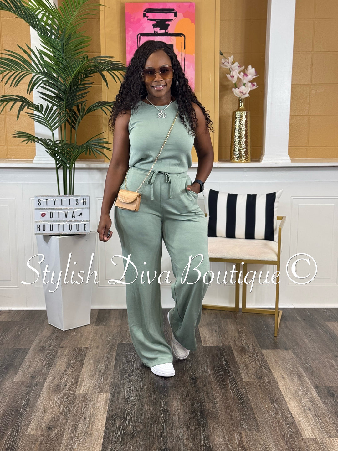 Jamie Sleeveless Jumpsuit (Sage)