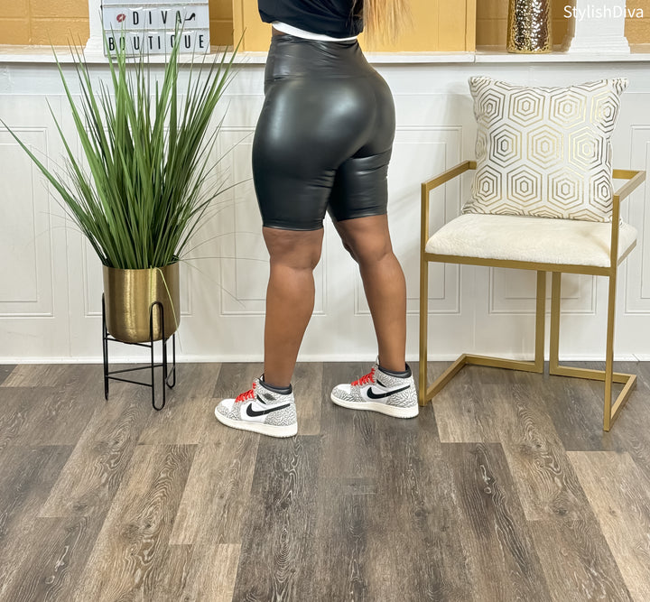 Faux Leather Biker Shorts (Black)