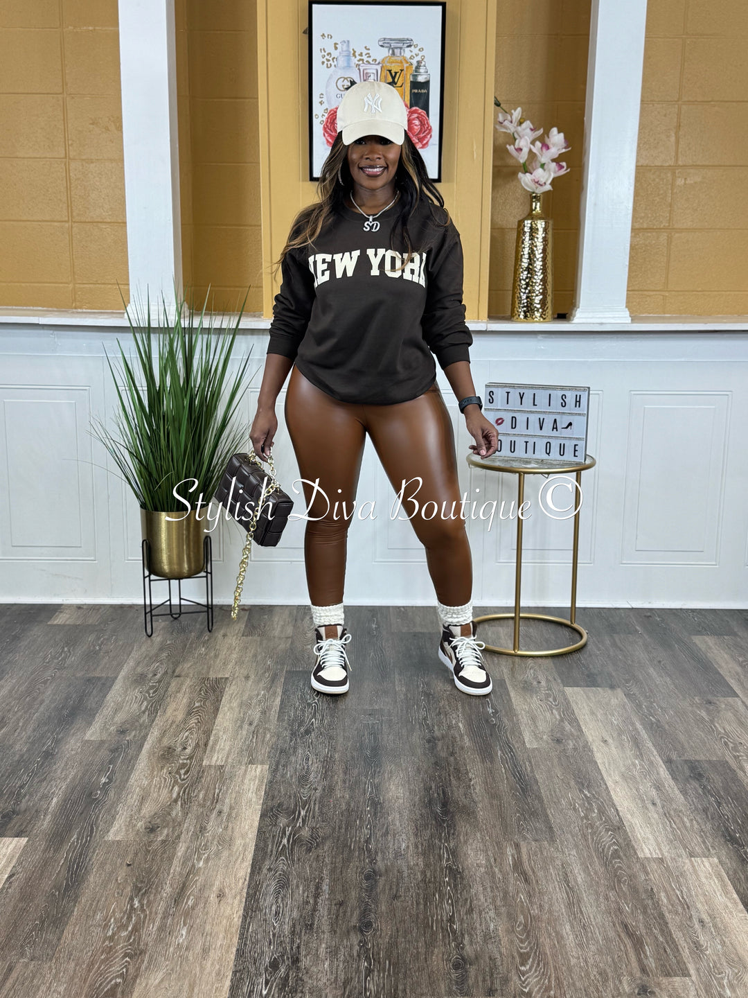 New York Sweatshirt Only up to 3XL (Chocolate/Cream Print)