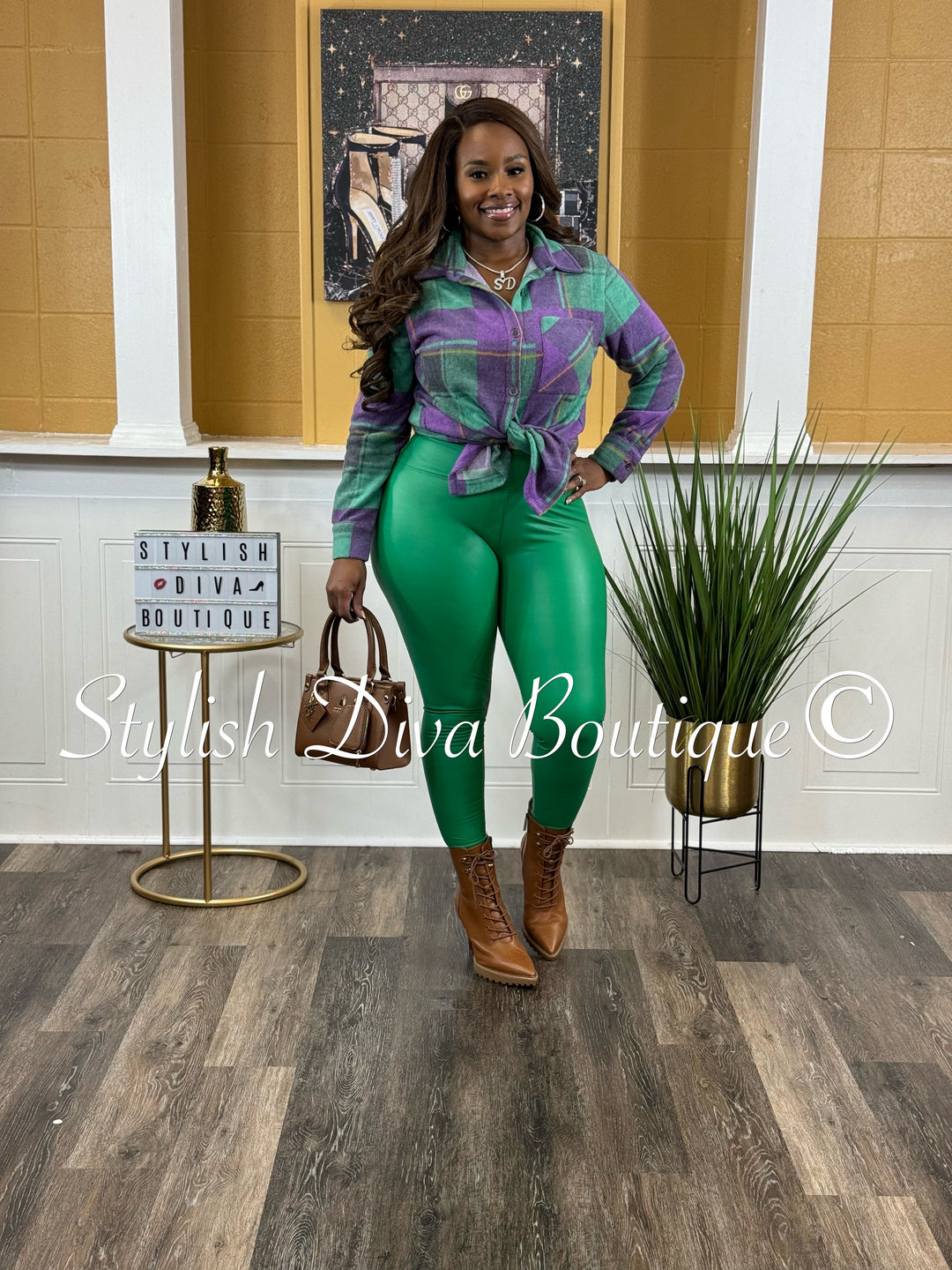 Tia Faux Leather Leggings (Green)