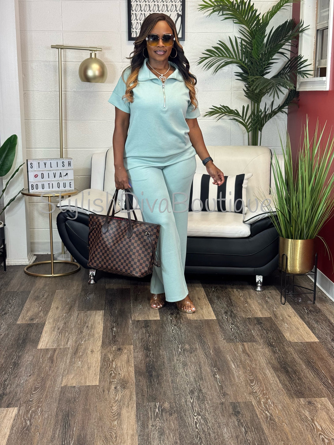 Polished Ease Half Zip Set Up to 3XL (Spring Green)