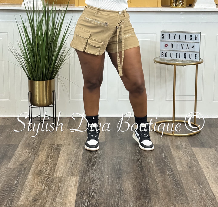 Rory Denim Cargo Skort (Khaki)