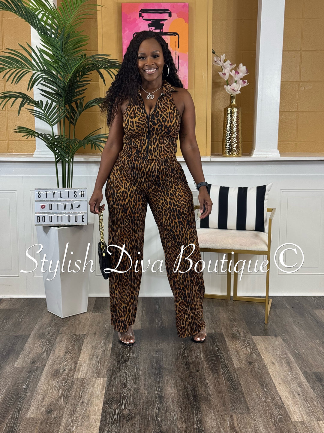 Jessica Cropped Set (Leopard Print)
