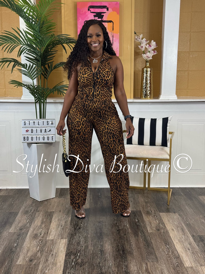Jessica Cropped Set (Leopard Print)