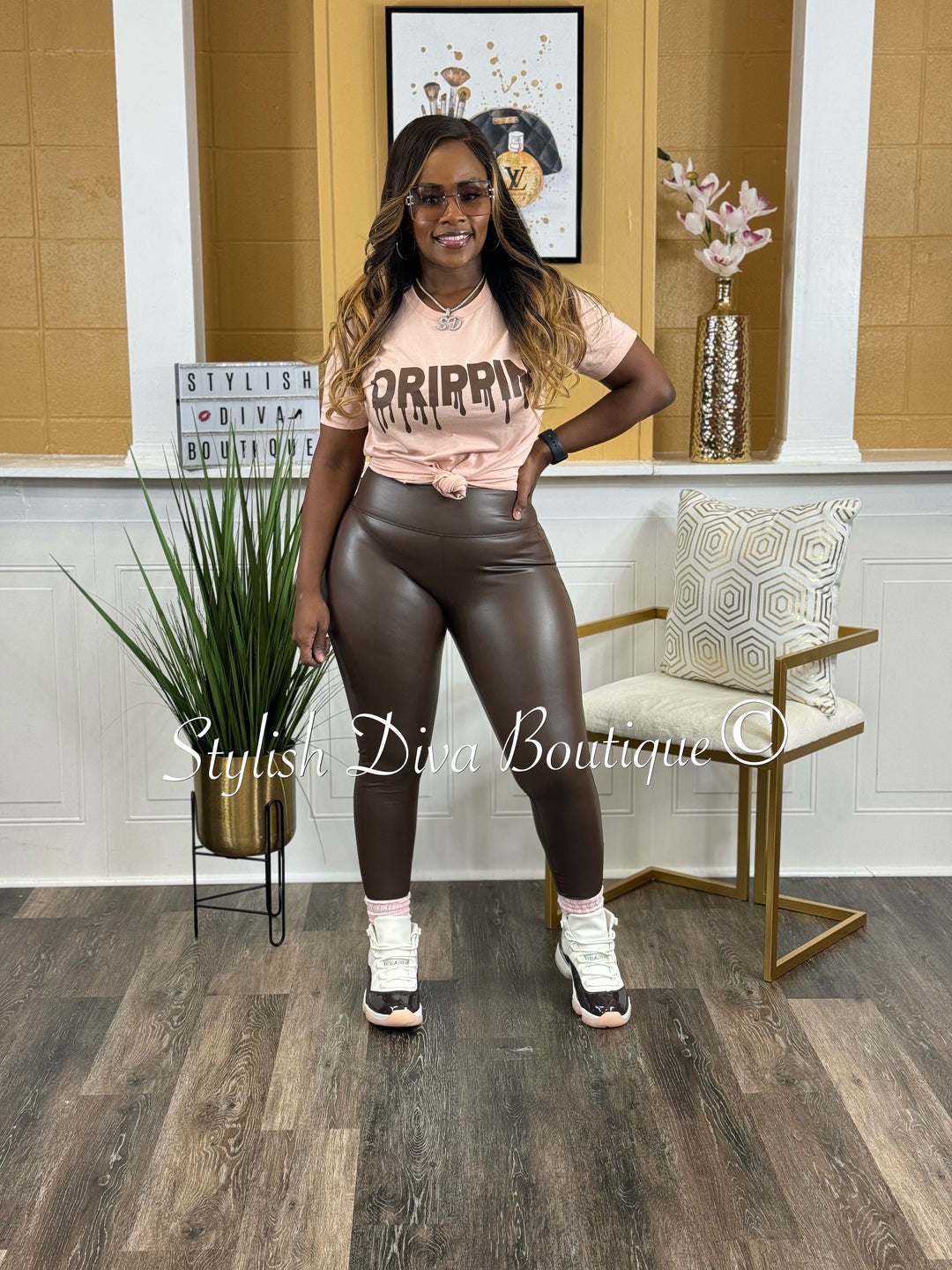 Faux Leather Leggings up to 3XL (Brown)