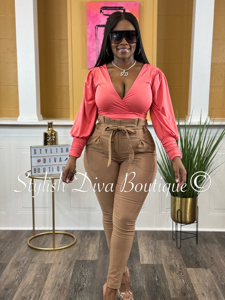 Daring Desire L/S Bodysuit up to 3XL (Coral Pink)