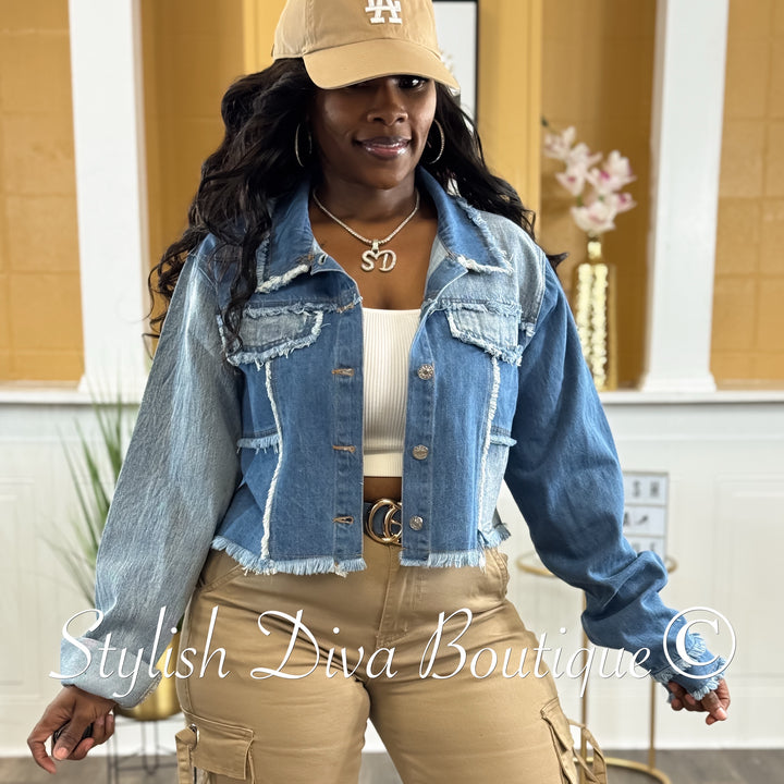 Fray Game Cropped Denim Jacket (Multi-Patched Denim)