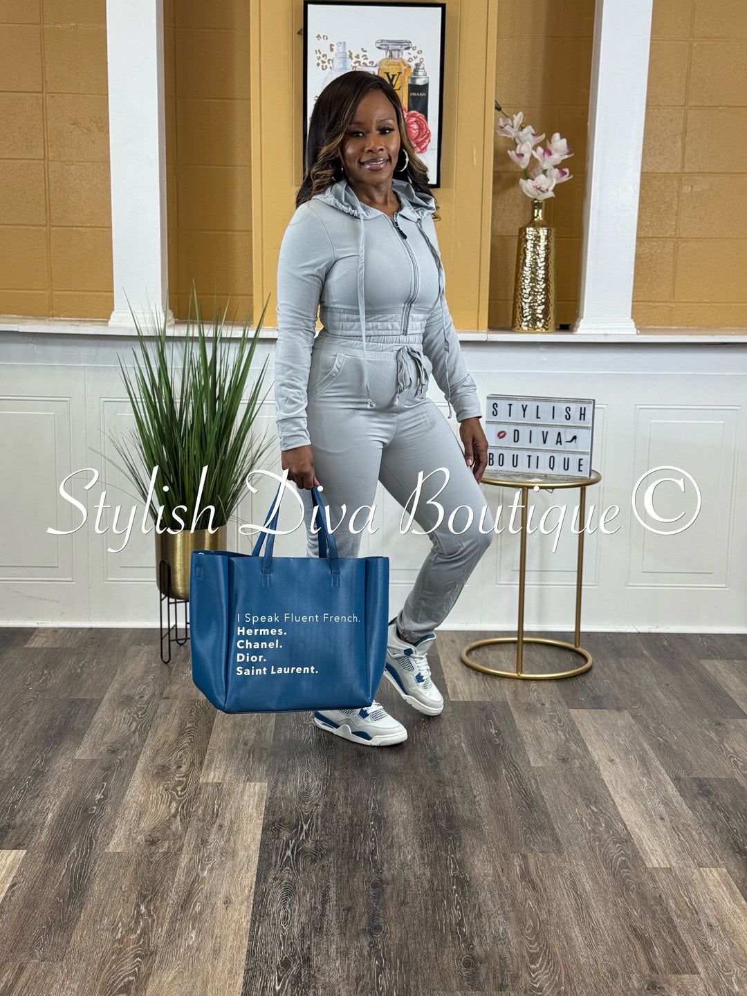 Chill Mode Zip Hoodie Jogger Set (Lt Grey)