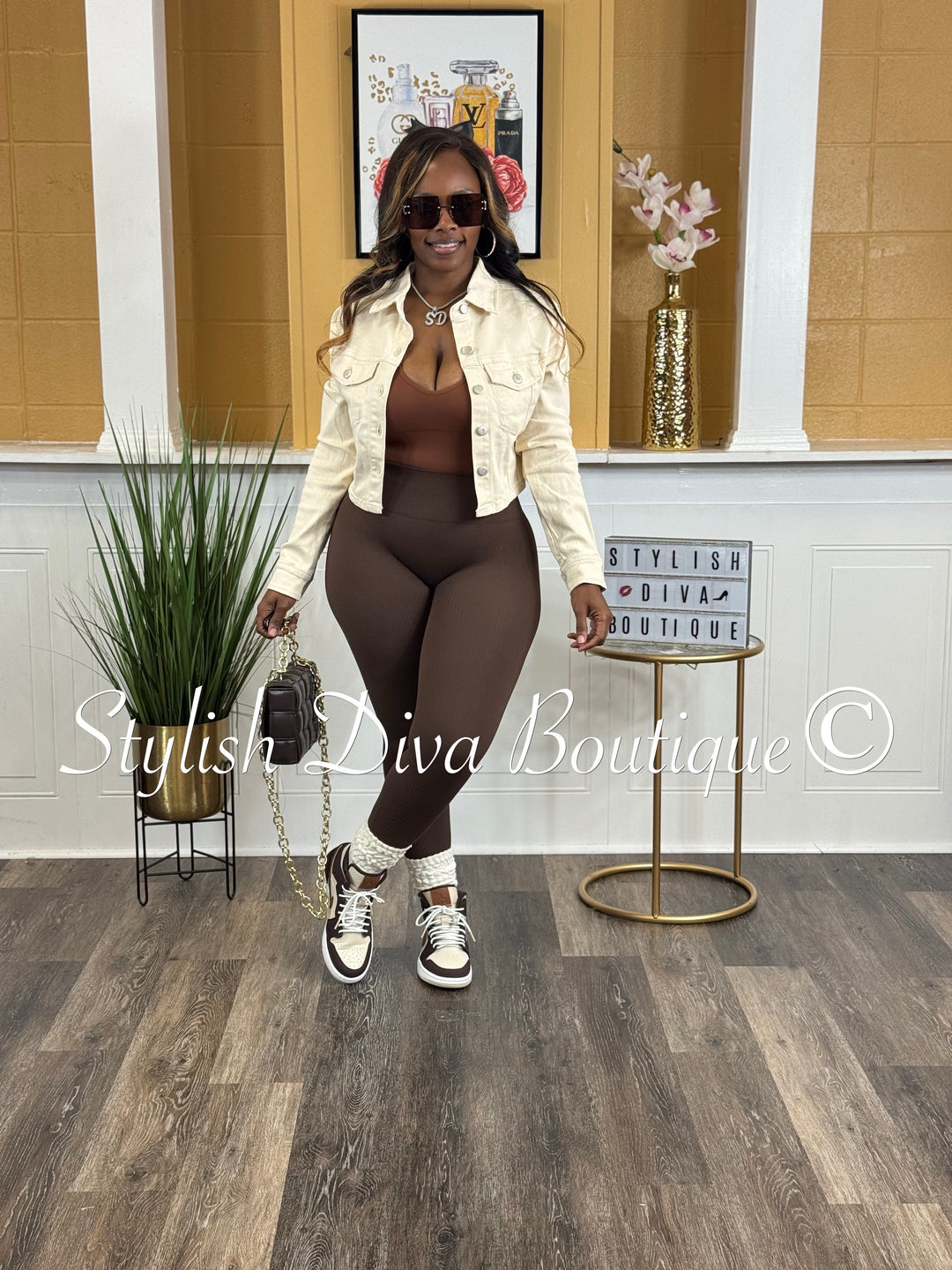 Laced Back Cropped Denim Jacket (Cream Denim)
