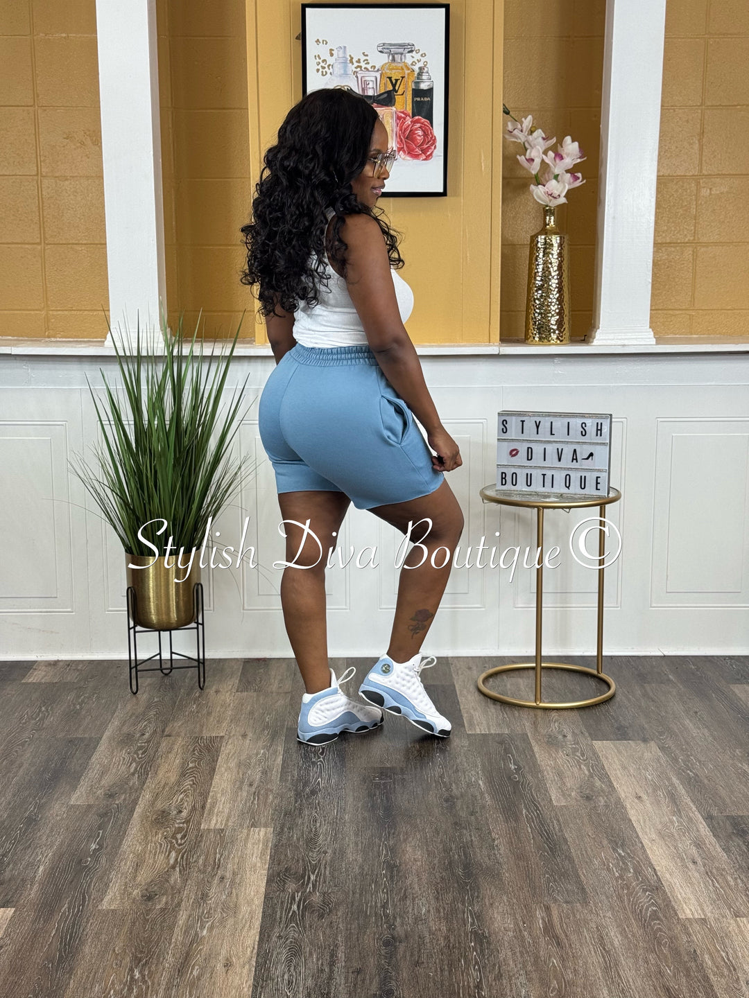 Rida Fleece Biker Shorts (Blue Grey)