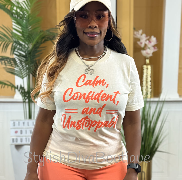 Calm, Confident, &amp; Unstoppable Graphic Tee (Coral Print)