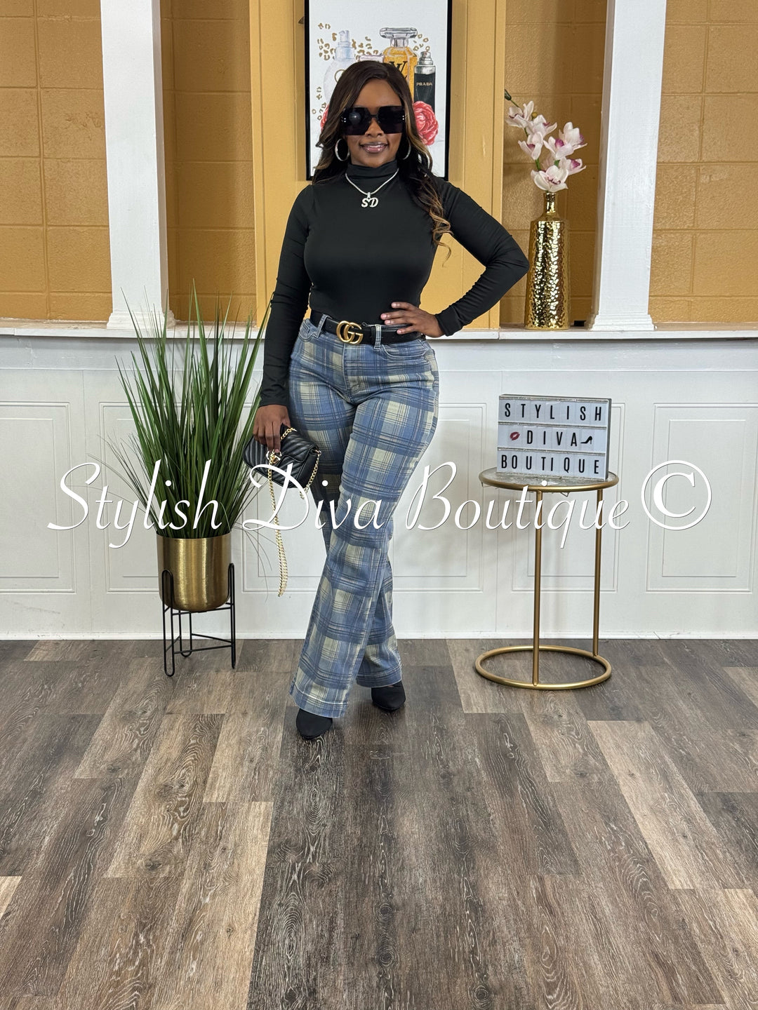 Plaid Perfection Vintage Jeans (Blue Haze)