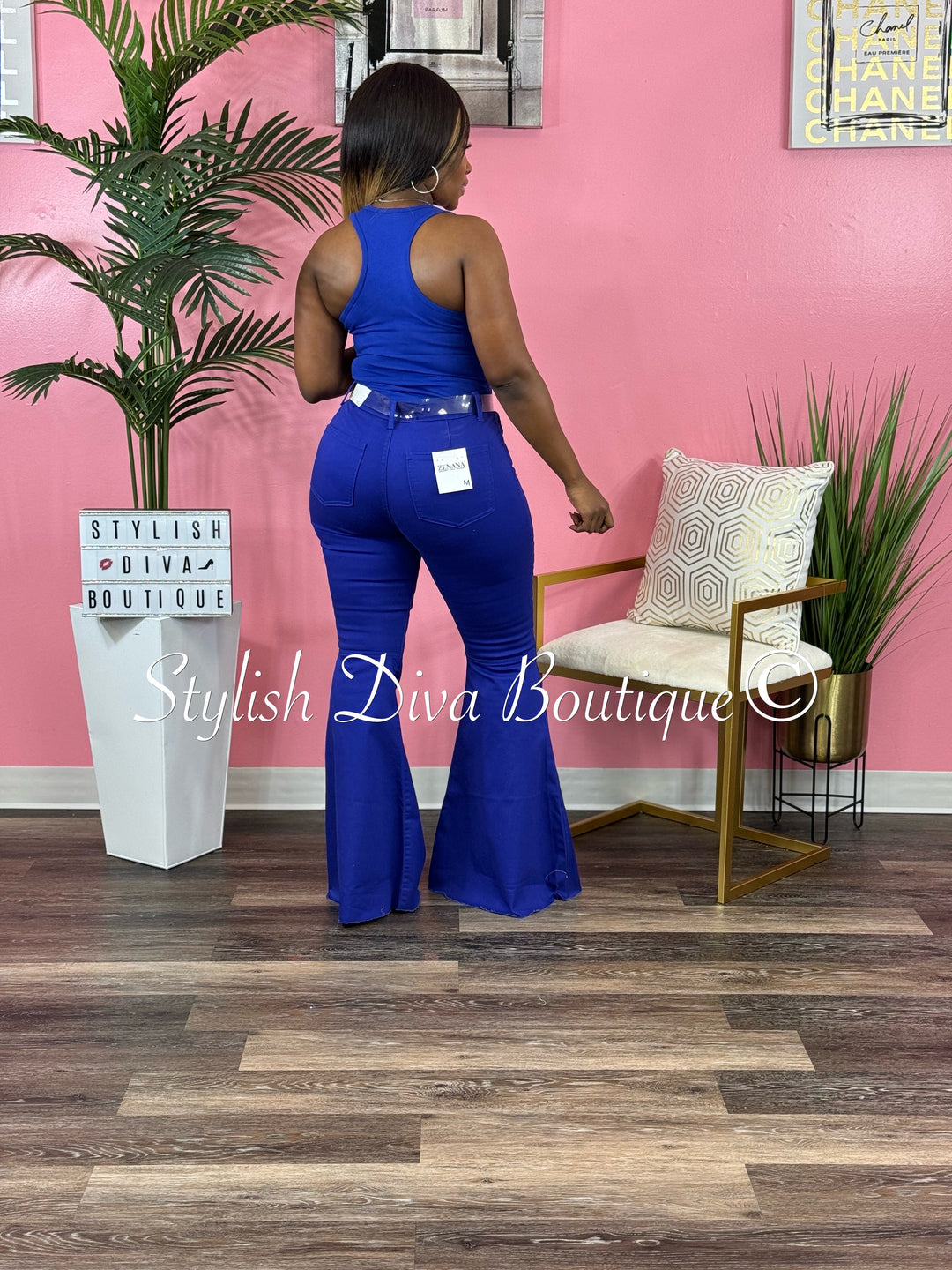 Jordyn High Waist Colored Flare Pants (Bright Blue)