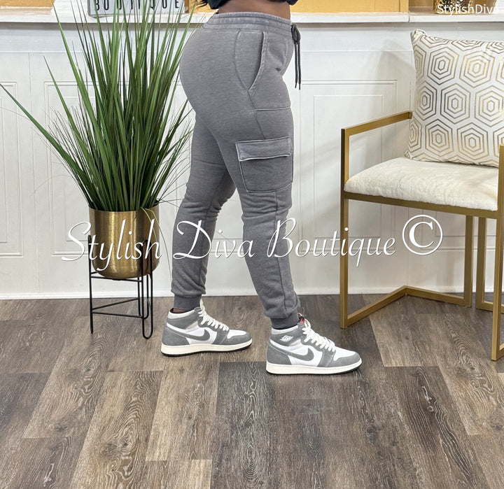 In A Mood Cargo Joggers (Washed Grey)