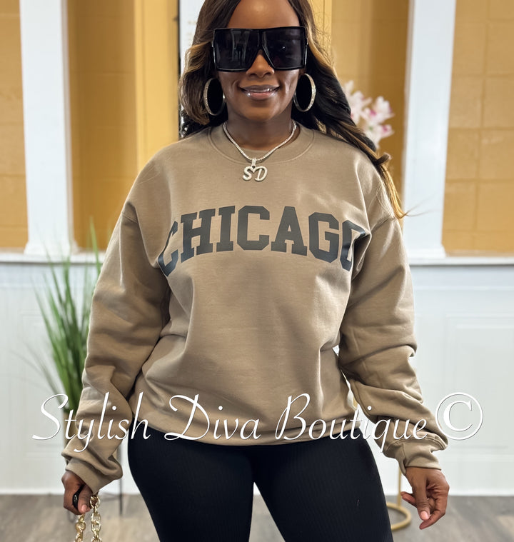 Chicago Print Sweatshirt Only up to 3XL (Mocha/Black Print)