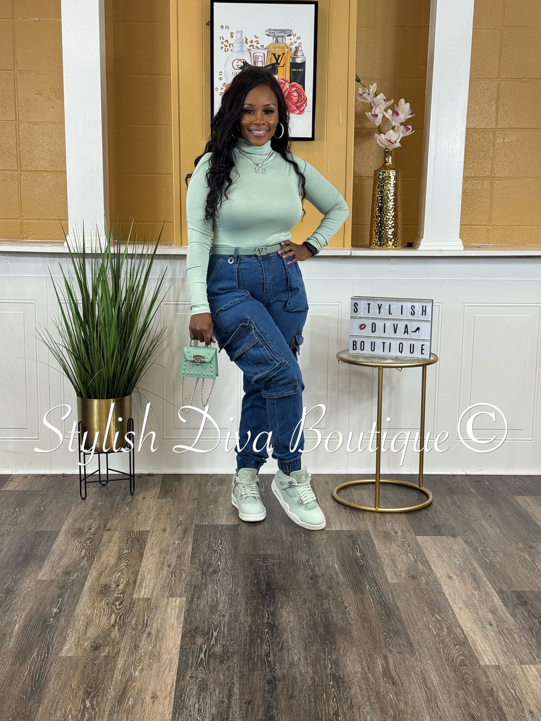 Dena Mock Neck L/S Bodysuit (Sage)