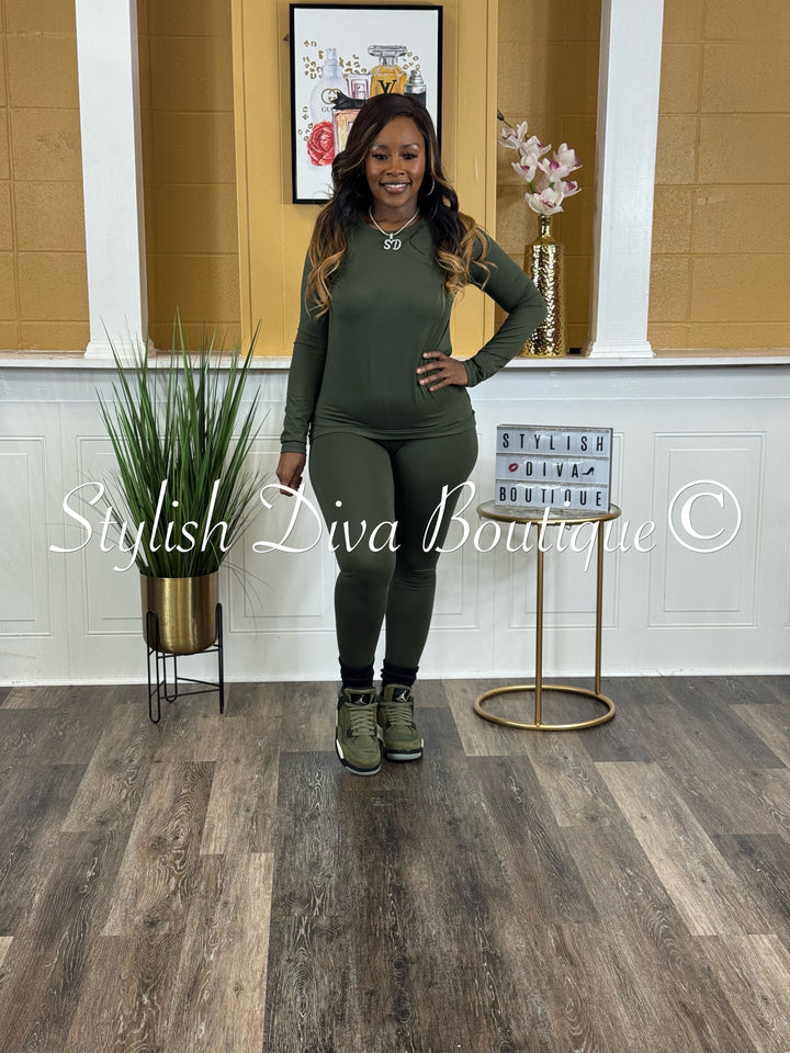 Weekend Ease Legging Set up to 3XL (Dk Olive)