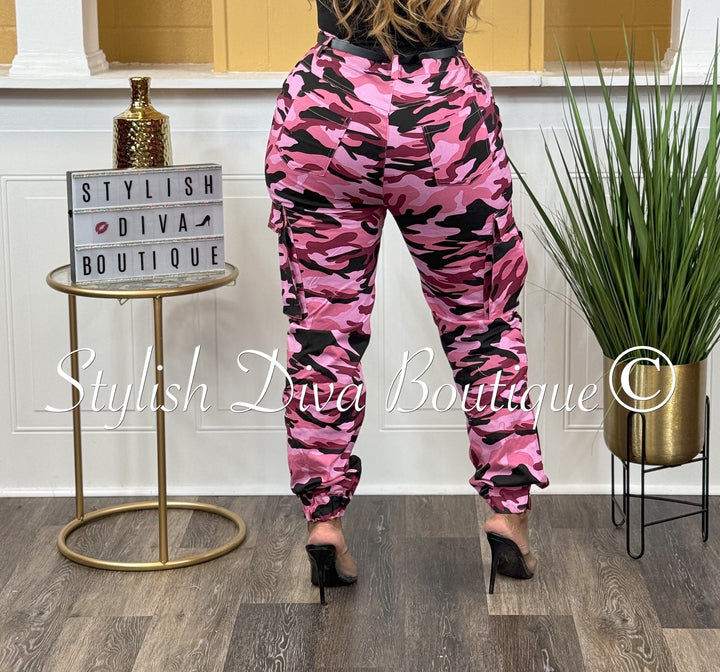 Paparazzi Camo Cargo Pants (Pink/Black)