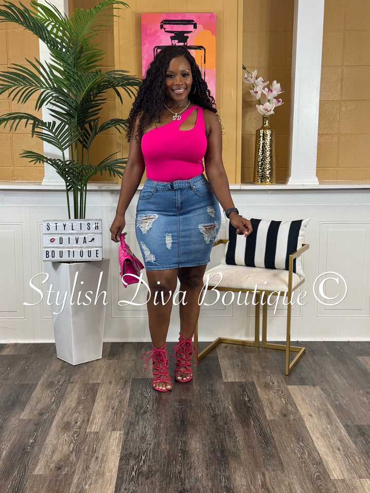 Maddy One Shoulder Bodysuit (Hot Pink)