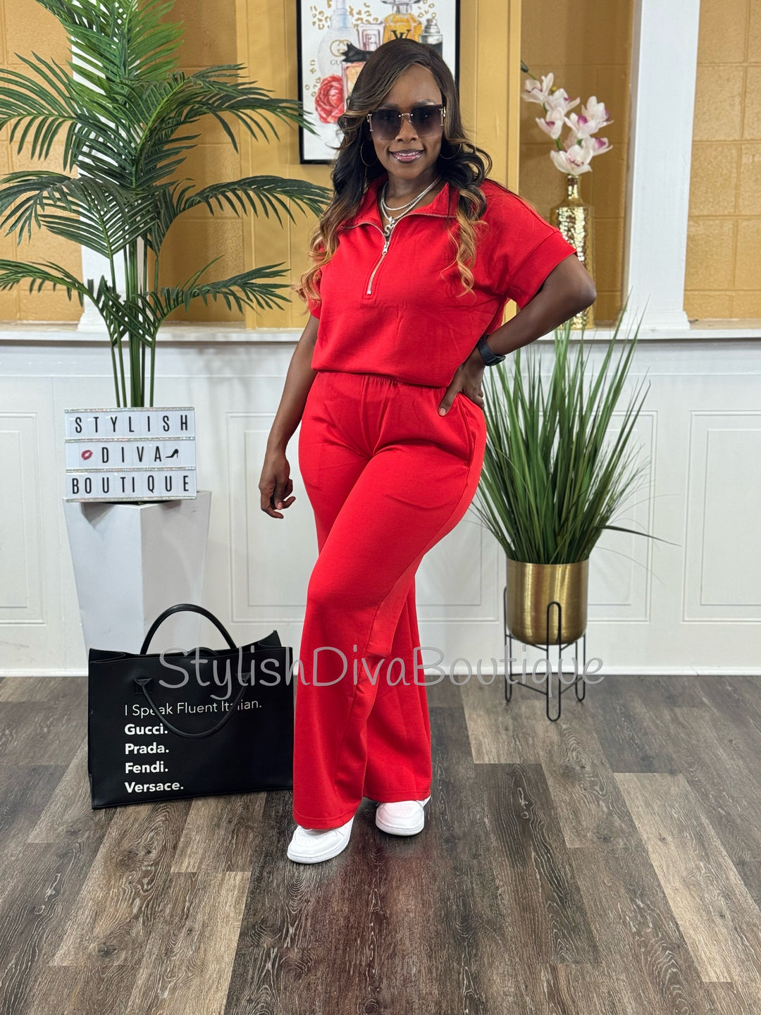 Polished Ease Half Zip Set Up to 3XL (Red)
