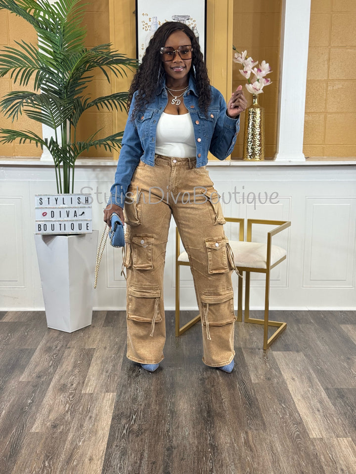 Main Character Acid Wash Cargo Jeans (Tan Wash)