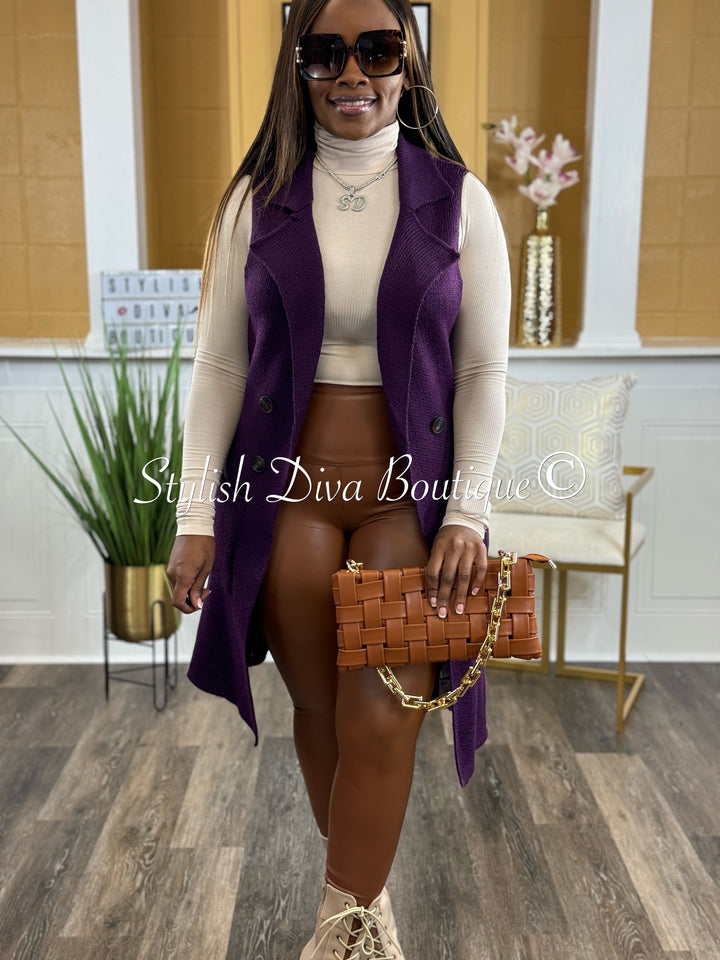 Classy Girl Cardigan Vest (Purple)