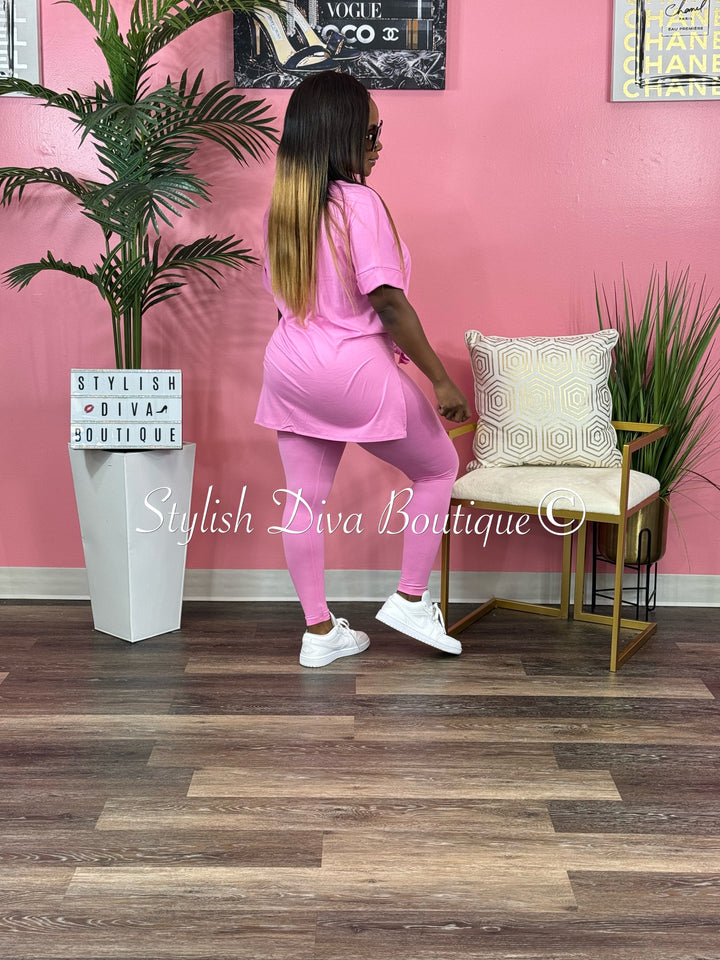 Wine and Chill Legging Set up to 3XL (Candy Pink)