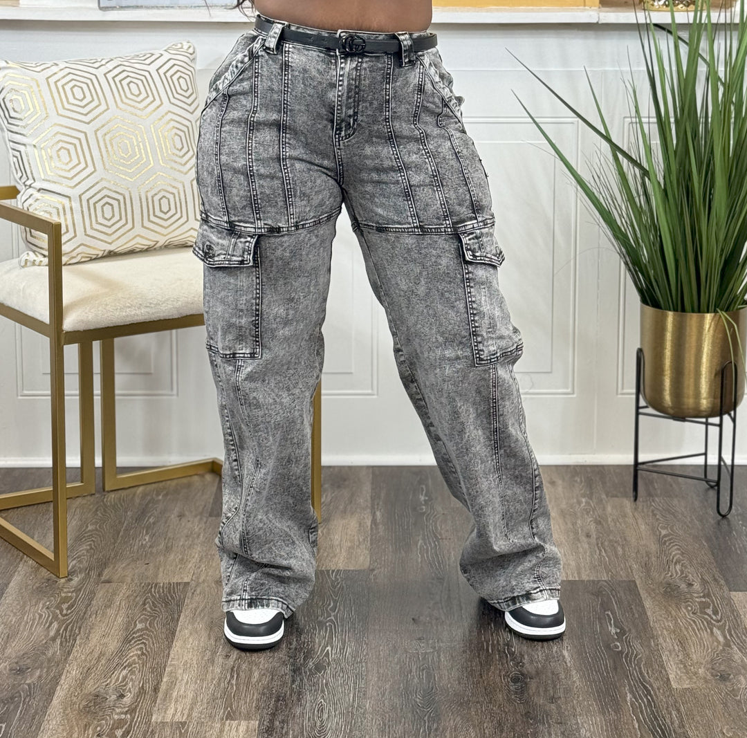 Levels To It Acid Wash Cargo Pants up to 3XL (Black Wash)