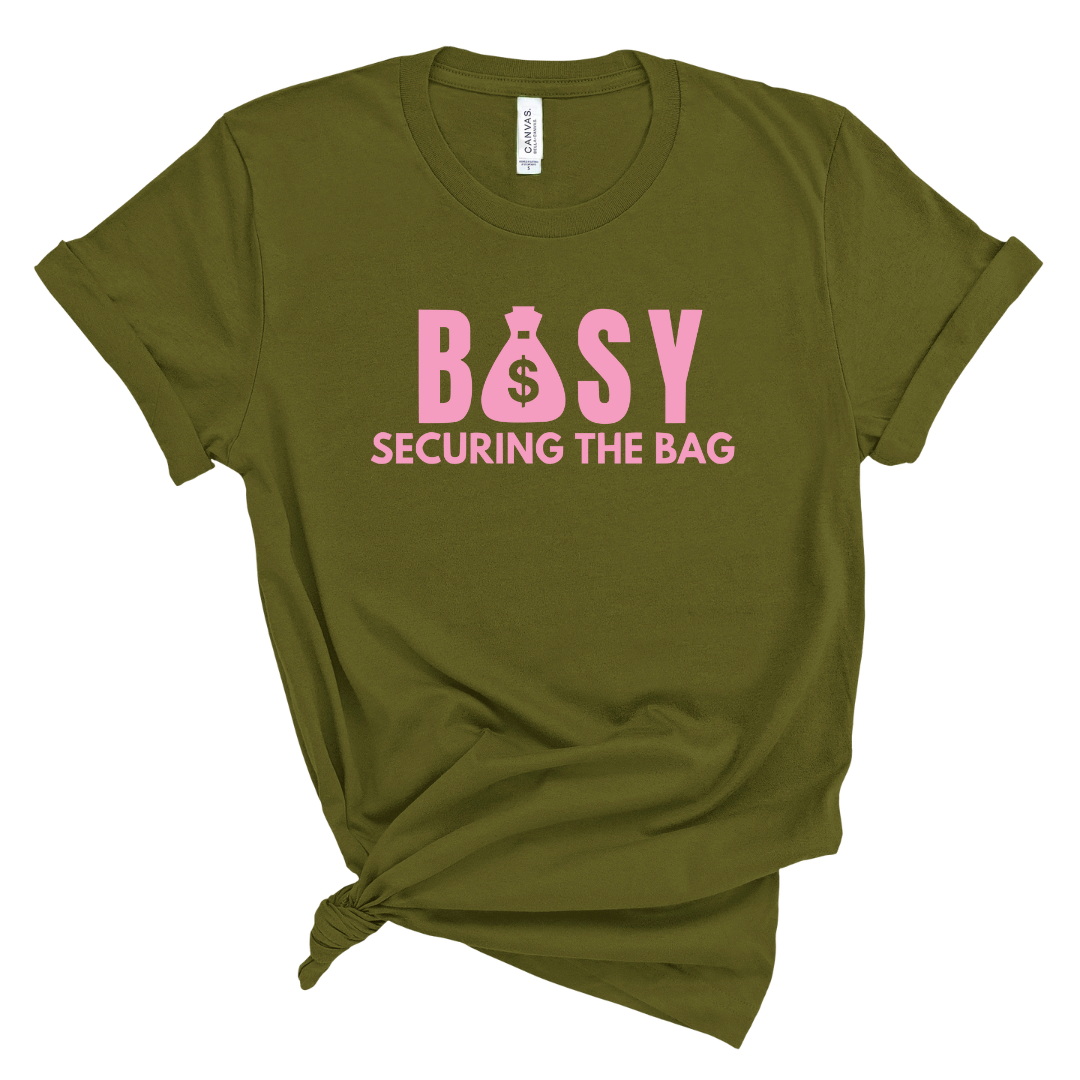 BUSY Securing The Bag T-Shirt (Pink Print)