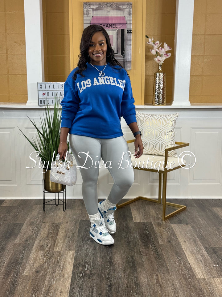 Los Angeles Oversized Sweatshirt & Leggings Set (True Blue & Grey)