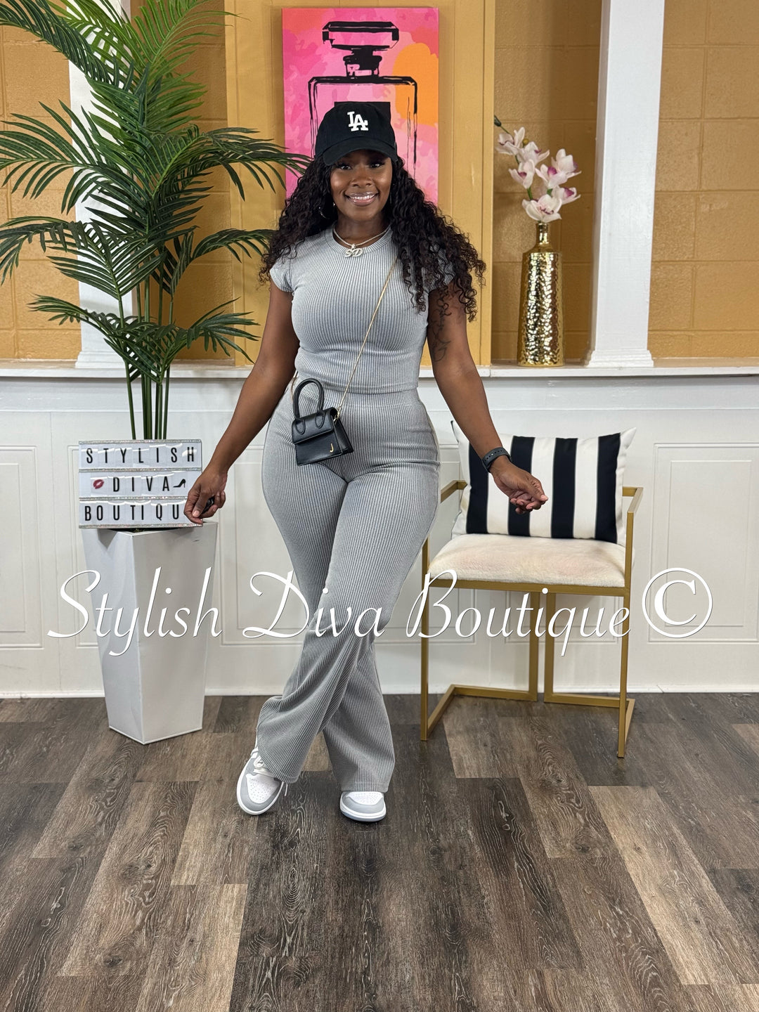 Haley Cropped Ribbed Set (Heather Grey)