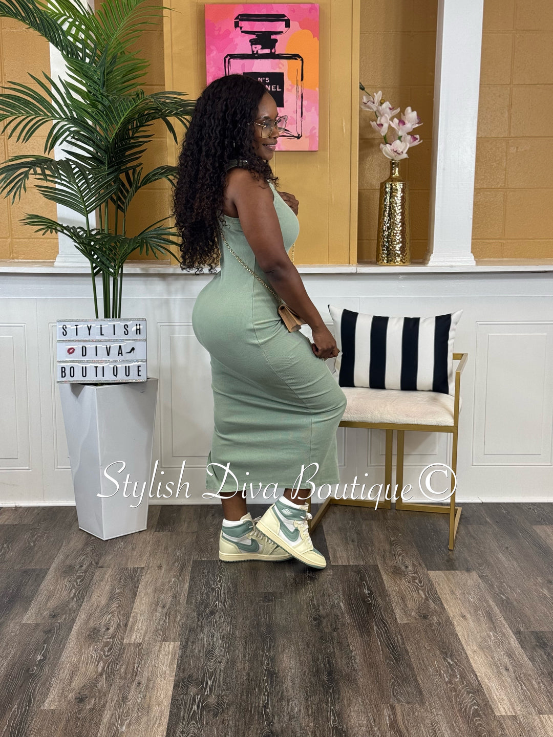 India Midi Dress (Sage Green)