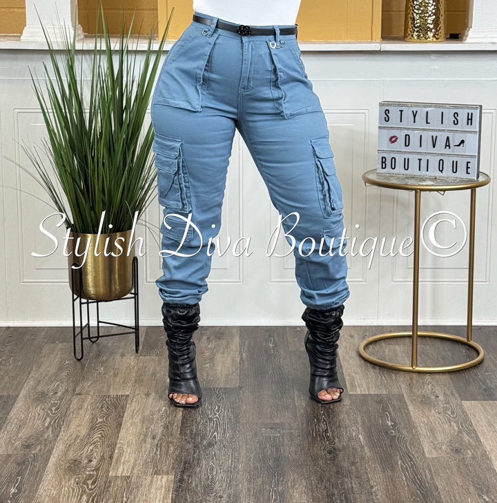 Sienna Cargo Joggers (Cool Blue)